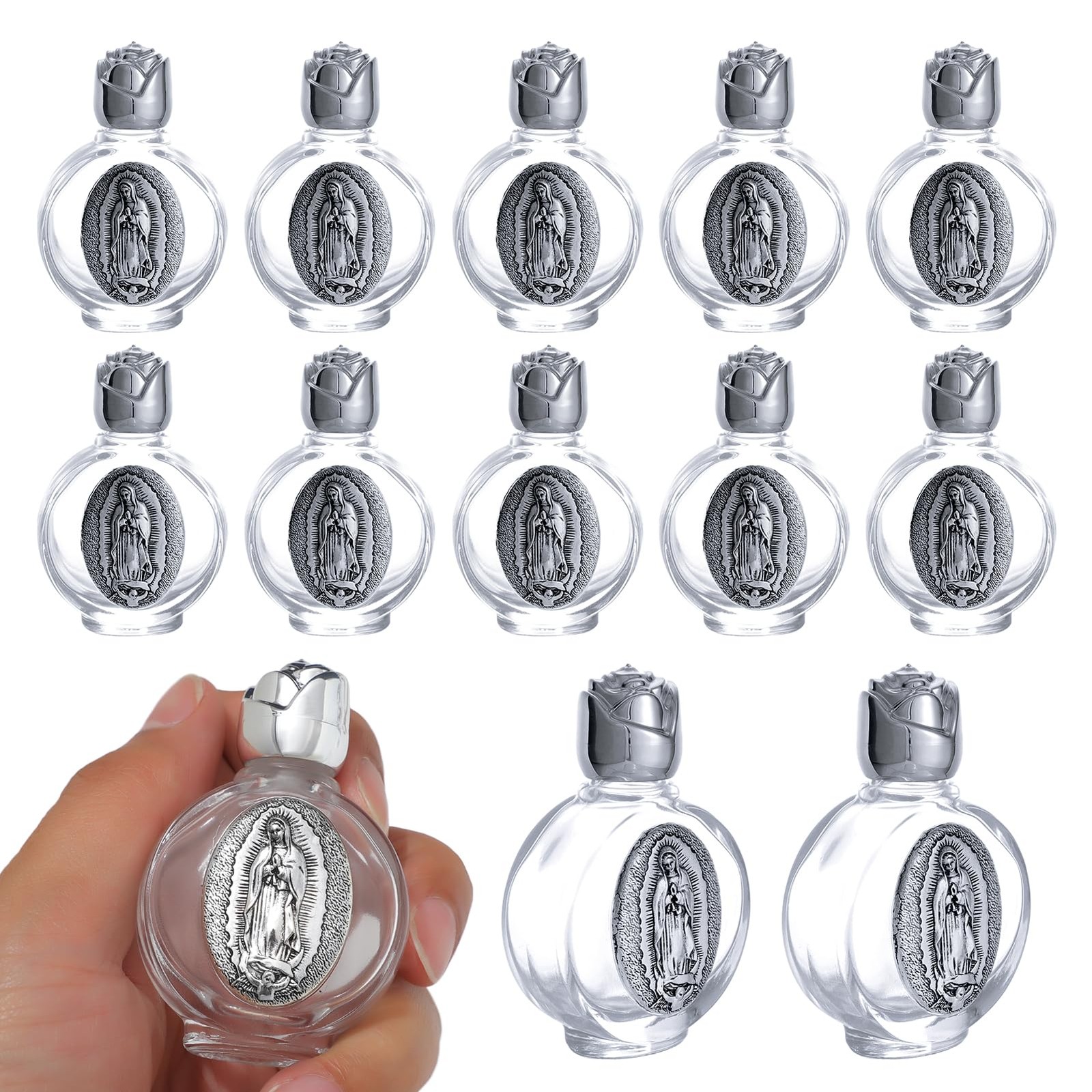 12PCS Glass Holy Water Bottle 0.5 floz Mini Holy Water Container with Embosse…