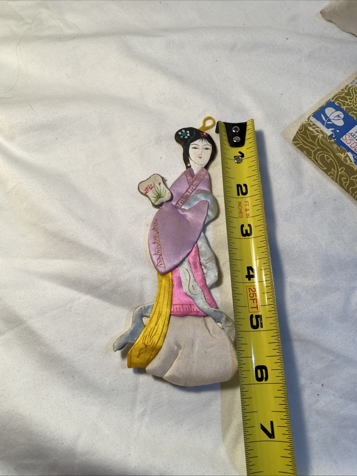 Vintage Set Of 4 Asian Oriental Geisha Girls Silk Satin Ornaments