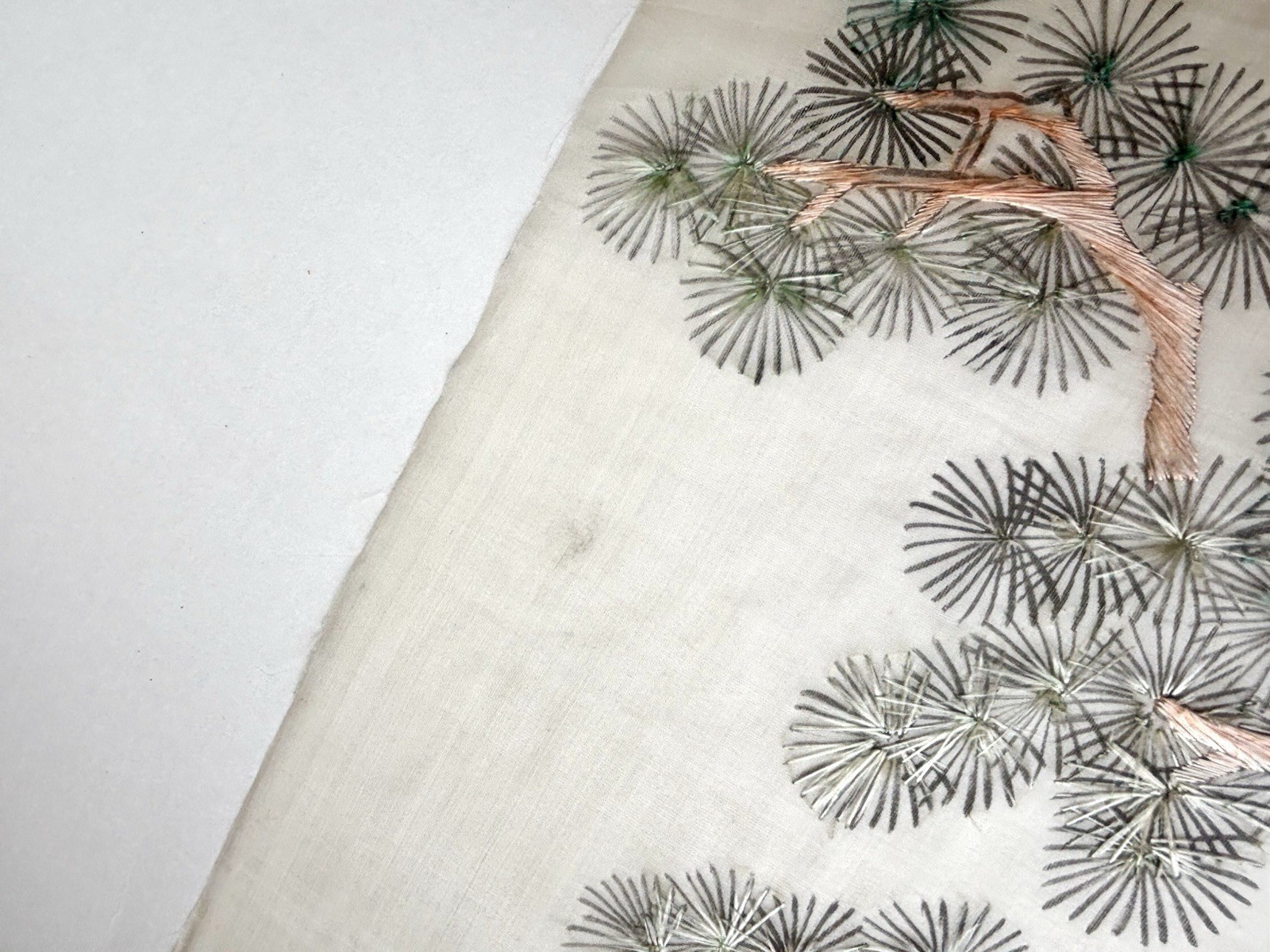 Antique Chinese Silk Embroidery Panel | Hand-Stitched Crane & Pine | 22” Textile