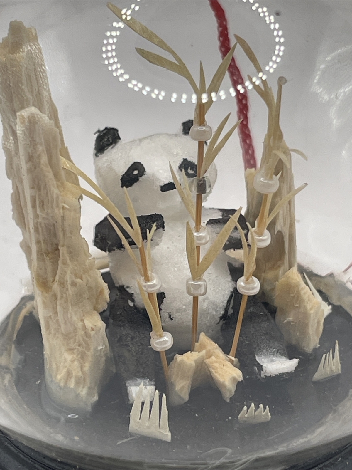 NOS Panda Bear Diorama Asian Cork Sculpture Ornament Hanging Vintage w/ Box AL3