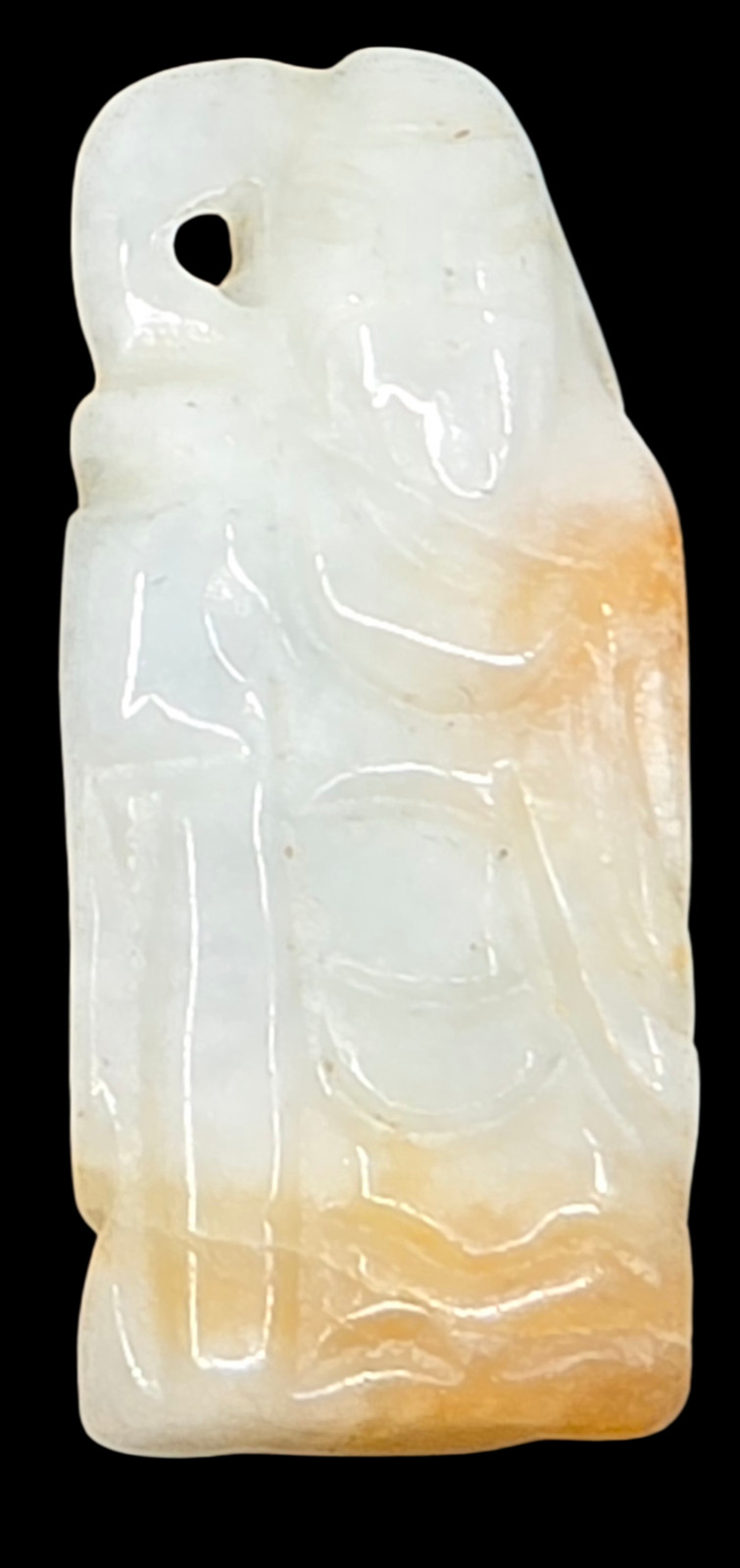 Chinese Hand Carved Jade Immortal Pendant – White & Russet Bi-Color Amulet