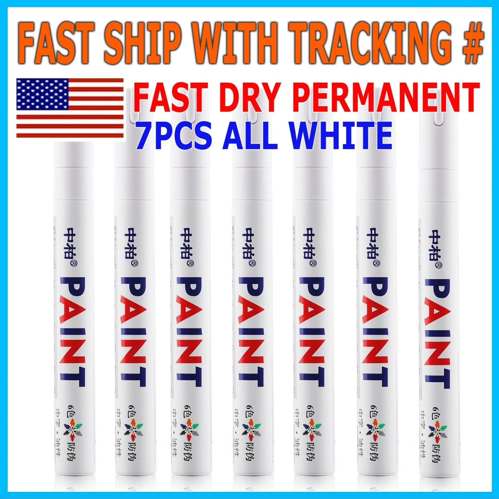 7PC White Paint Pen Marker Waterproof Permanent Car Tire Lettering Rubber Letter