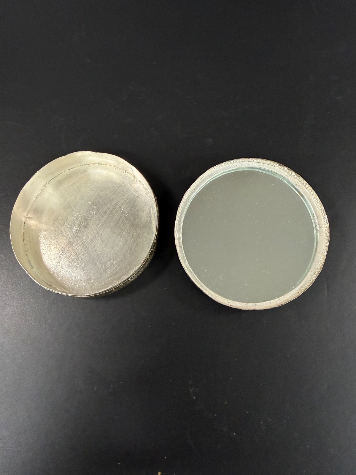 Vintage Chinese Asian Silver Plate Chased Repousse Pill Make Up Powder Box