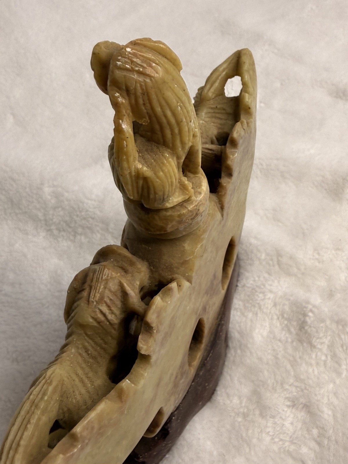 VINTAGE HAND CARVED SOAP STONE INCENSE BURNER FOO DOGS/LIONS CHINA 6 x 6