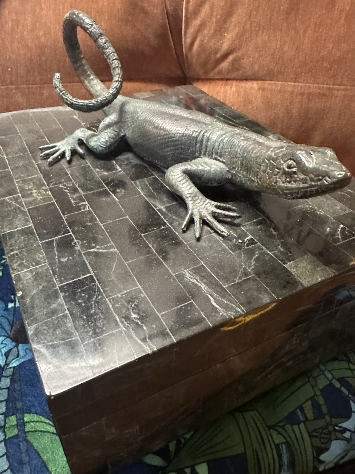 Vintage Maitland-Smith Stone Decorated Box W Cast Bronze Lizard 1970-80’s