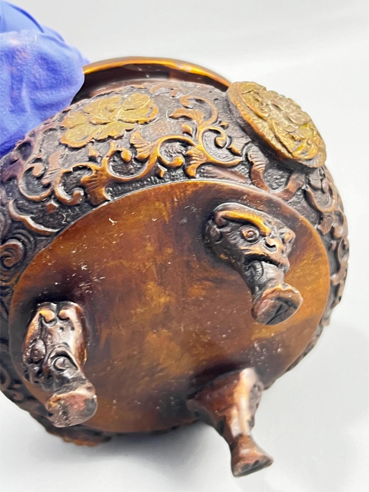 Antique Chinese Metal Bronze Brass Foo Dog Lion Ornate Incense Burner