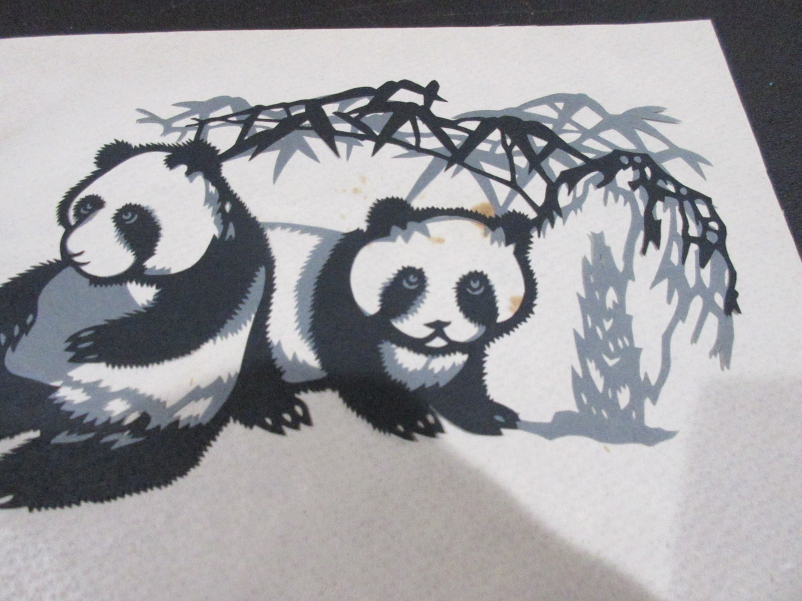 Vtg. Chinese Paper-Cuts Folk Art Panda & Bamboo (6)