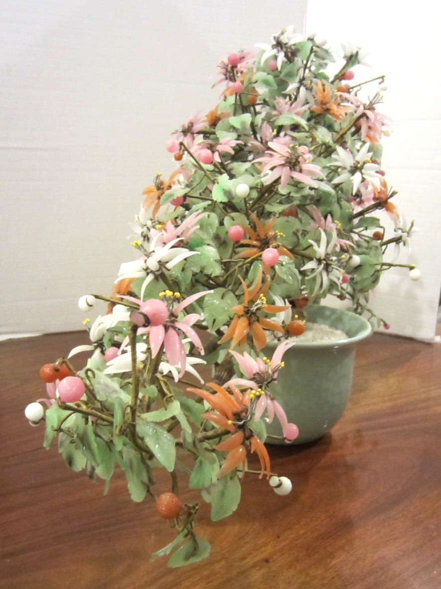 spectacular vintage multi-color flowering glass bonzai tree 31 ” long