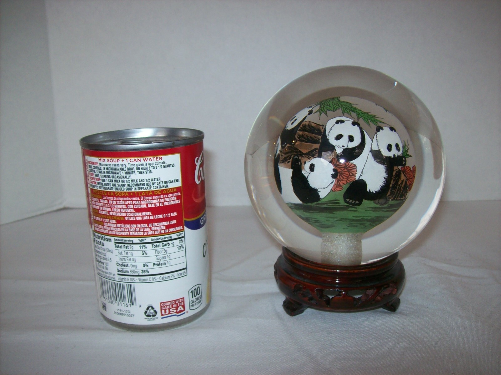 Asian Panda Bears Reverse Hand Painted Solid Glass Ball-Orb-Sphere-Globe w/Stand