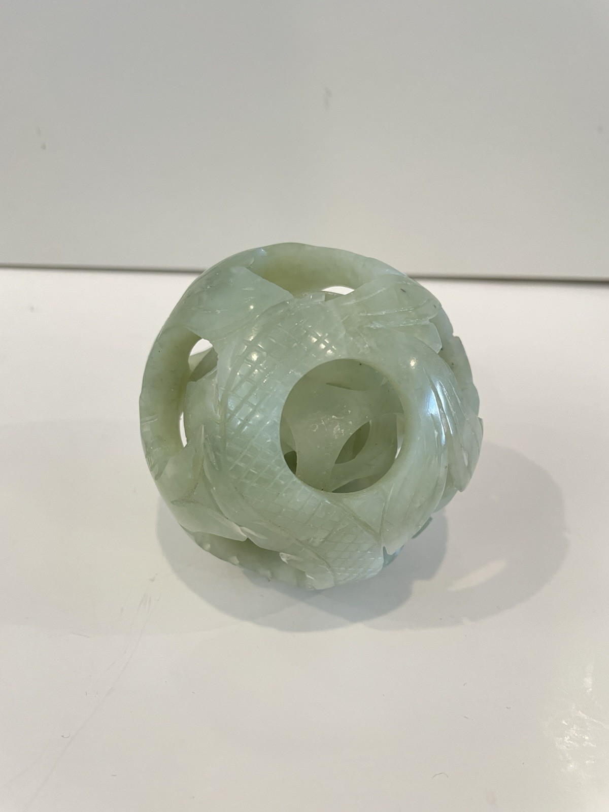 Chinese Puzzle Ball Jade Sphere Serpentine Round 3.5 Inch Preowned 5 Layers