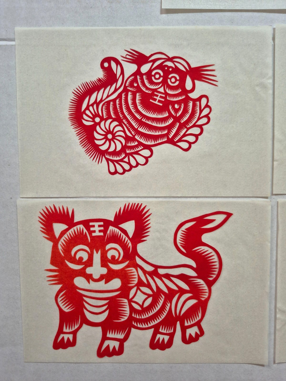 Unused Set of 10 Chinese Folk Art Paper cuts Cats, Crickets & Animal Designed