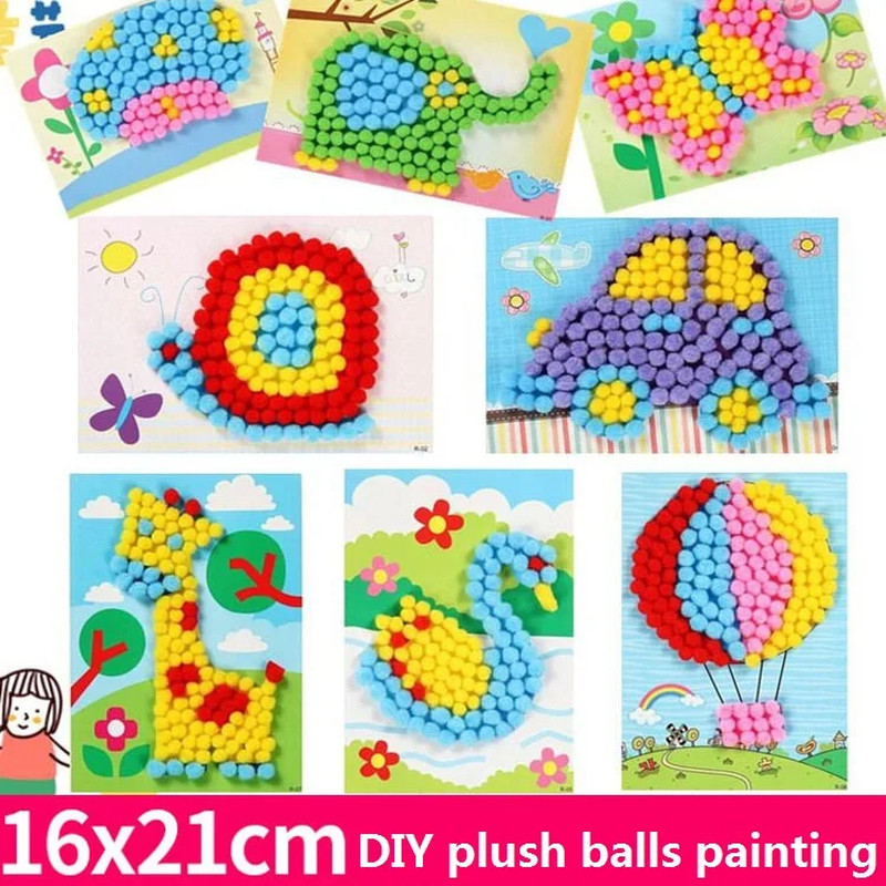 2 Pcs/Set Kids Plush Ball Painting Stickers Creative DIY Handmade Material Educa