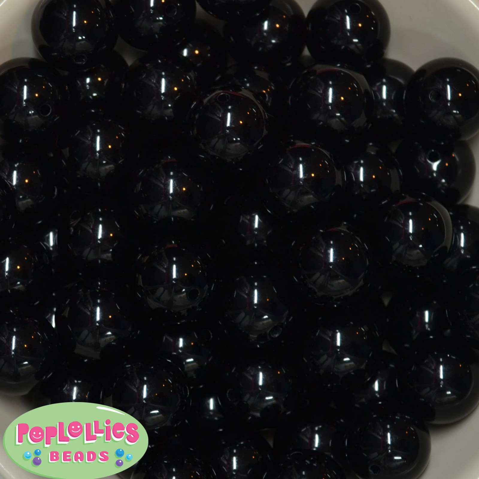 20mm Black Acrylic Solid bubblegum Beads Lot 20 pc.Chunky gumball