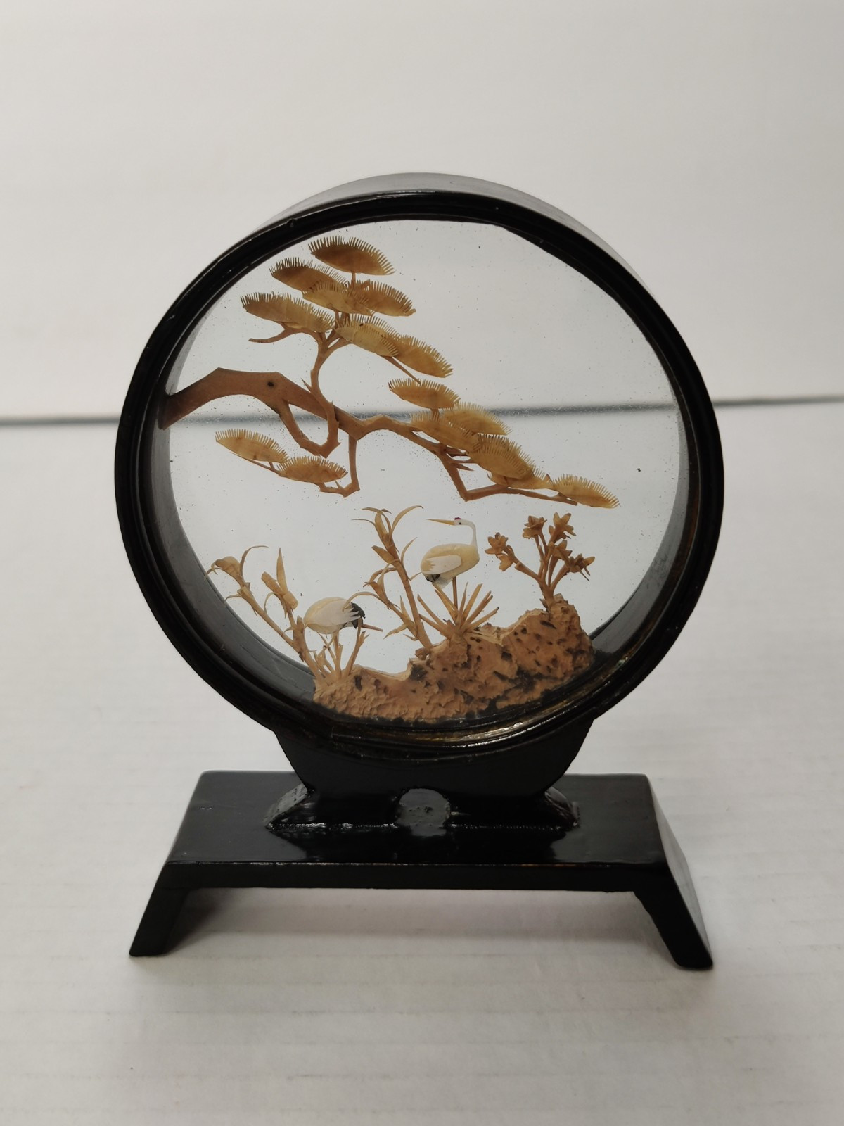 Vintage San You Chinese Hand Carved Cork Cranes Diorama 3.25″ × 4.75″