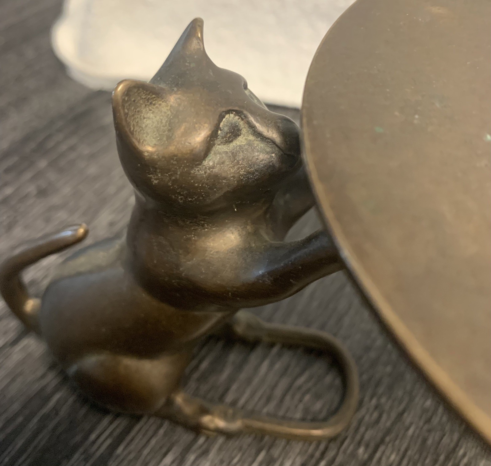 Chinese Folk Copper Bronze Lucky Cat Statue Candle Holder Candlestick pricket