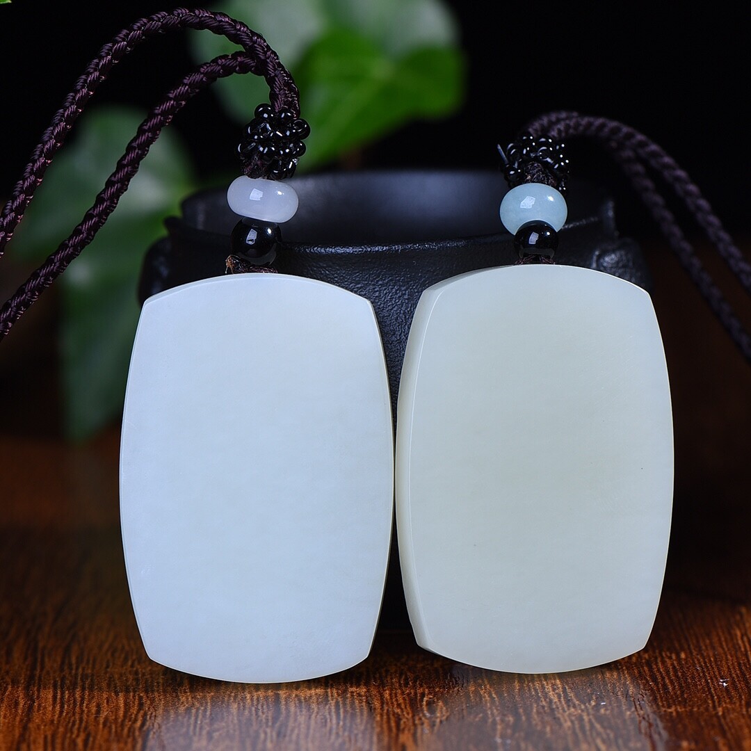 Chinese Hetian White Jade Hand Carving Animal Dragon and Phoenix Pendant Pair