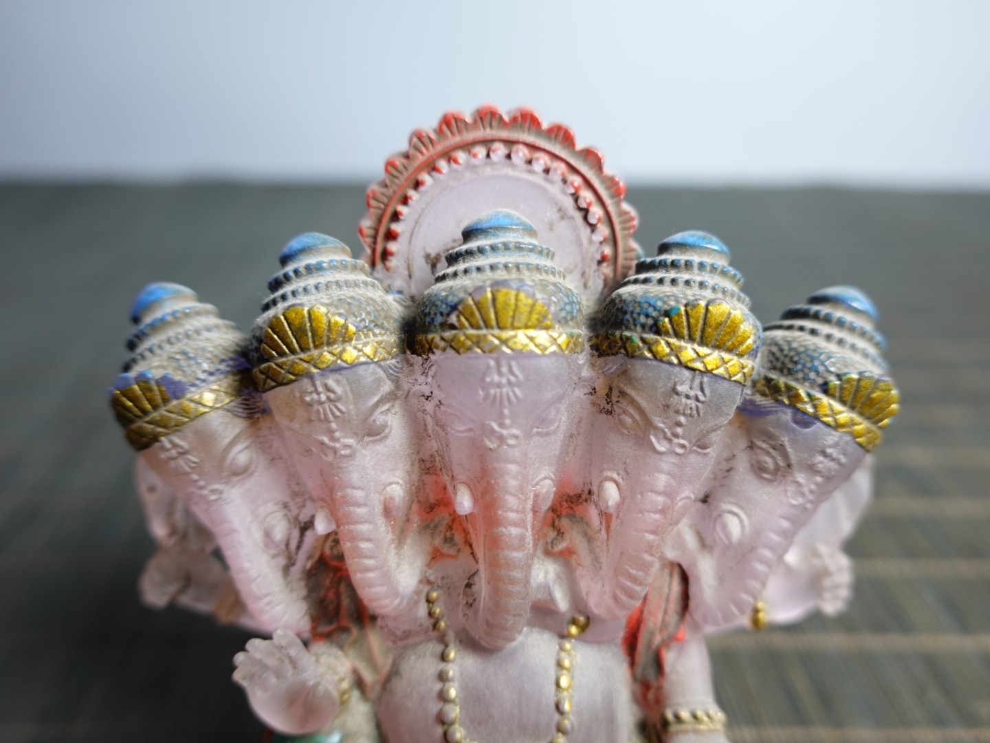 4.3″ Collect China Coloured Glaze Painted Buddhism Panchamukha Ganesha Statue
