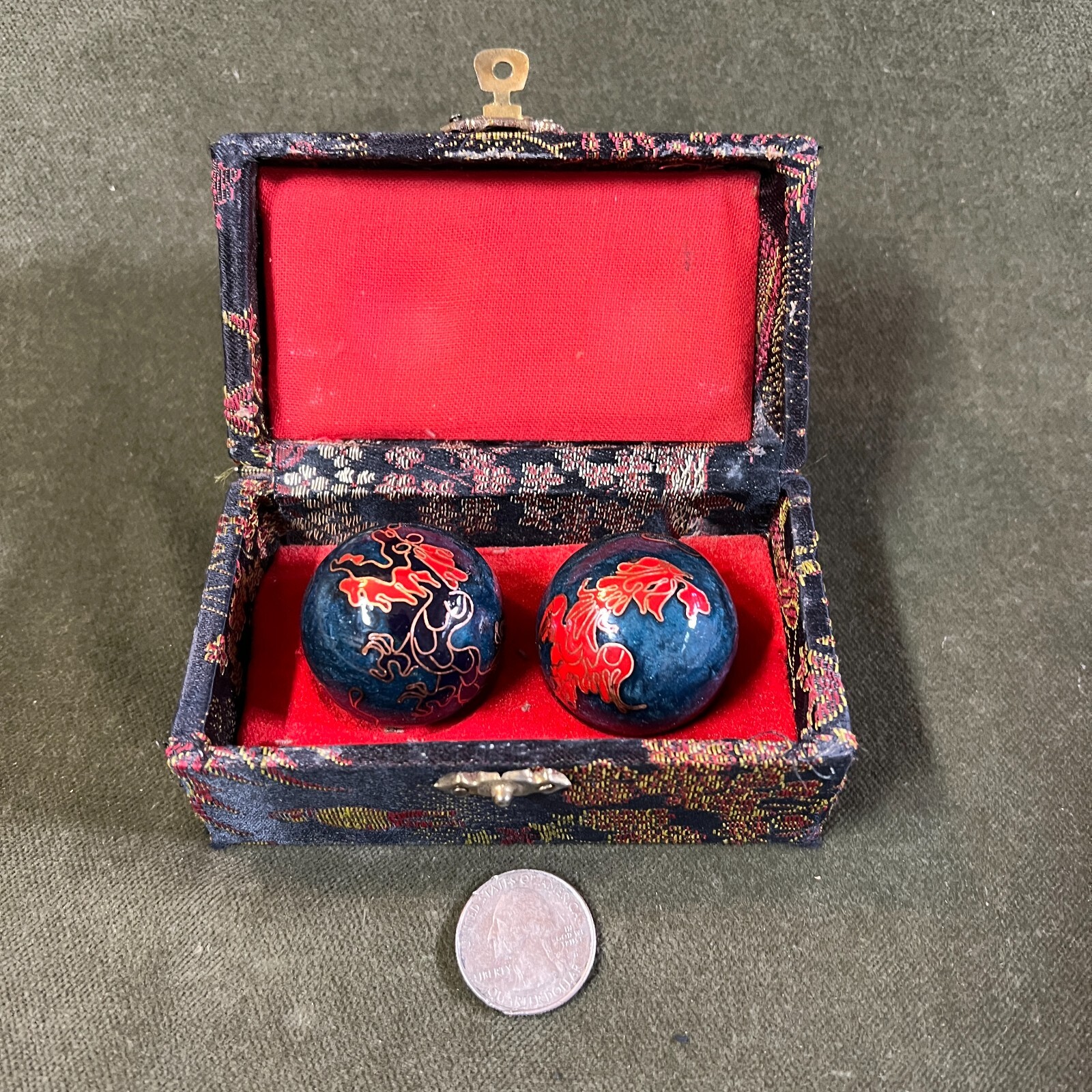 Vtg Shouxing Chinese Stress Relief Meditation Ringing Iron Chime Balls Dragon