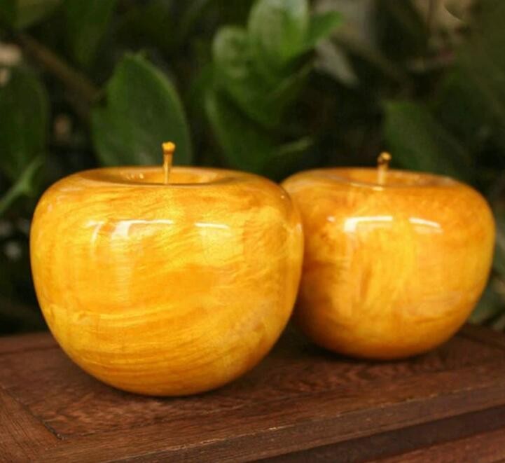Burma Golden Camphor Apple 8×6cm Nanmu Wood Hand Carved Decor Random Grain