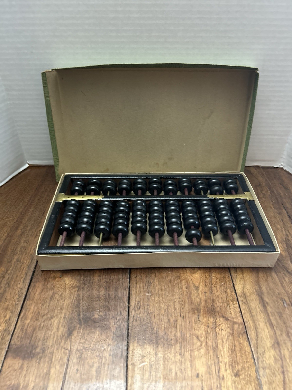 Vintage Lotus – Flower Brand ABACUS Black Painted Wood with Brass Accents 12”