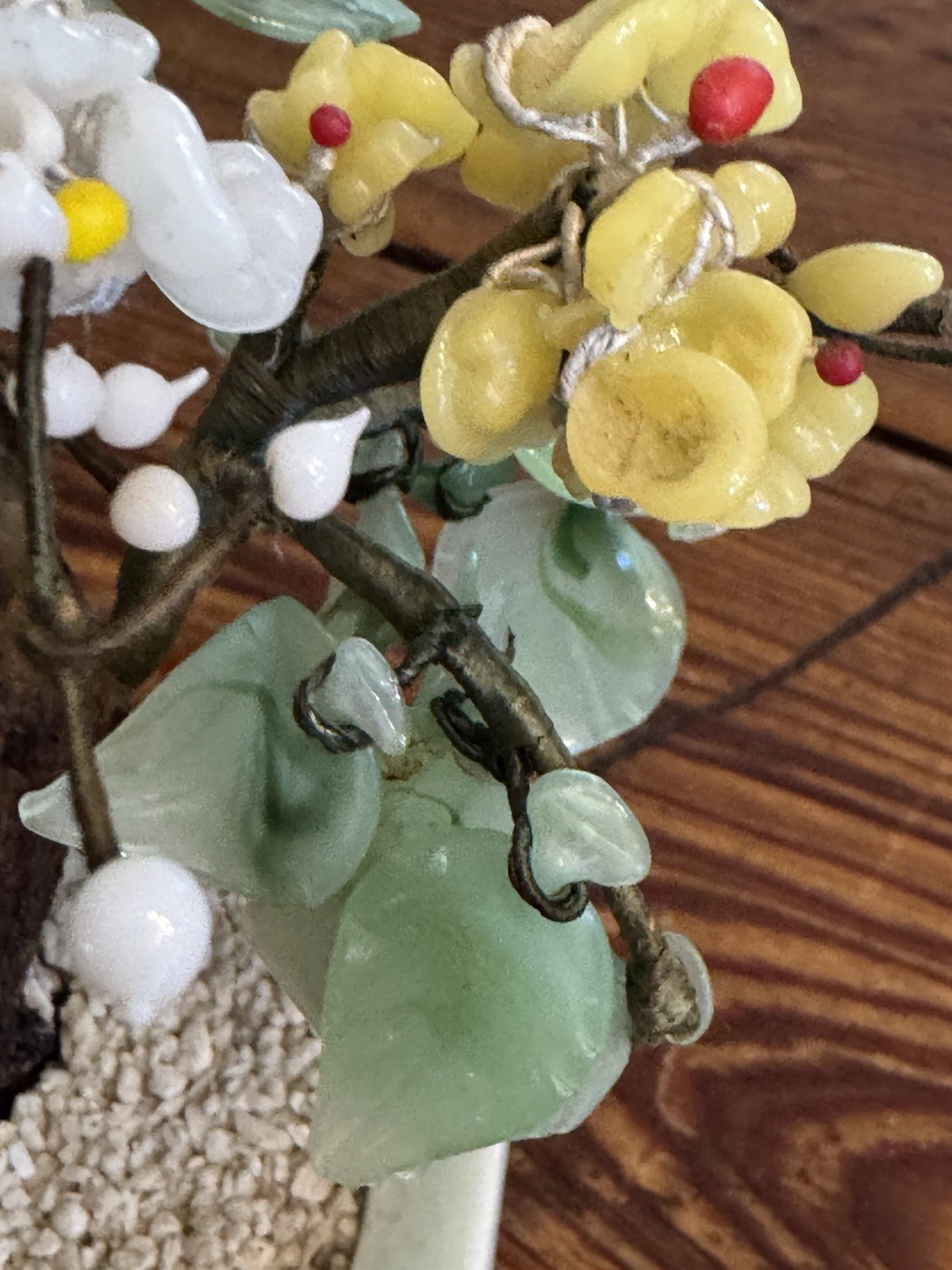 Antique Serpentine Jade and Semi Precious Stone Handcrafted Japanese Bonsai Tree