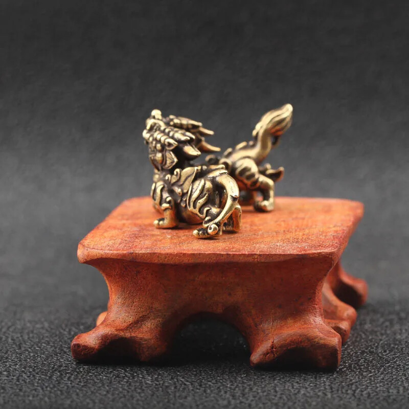Copper Chinese Mythical Miniature Figurines Ornaments Brass Luck Decorations