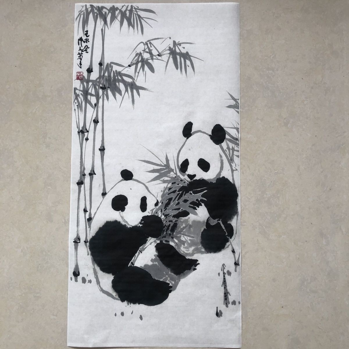 Chinese Panda Bamboo Painting Xuan Paper Scroll Unframed Wall Art Print