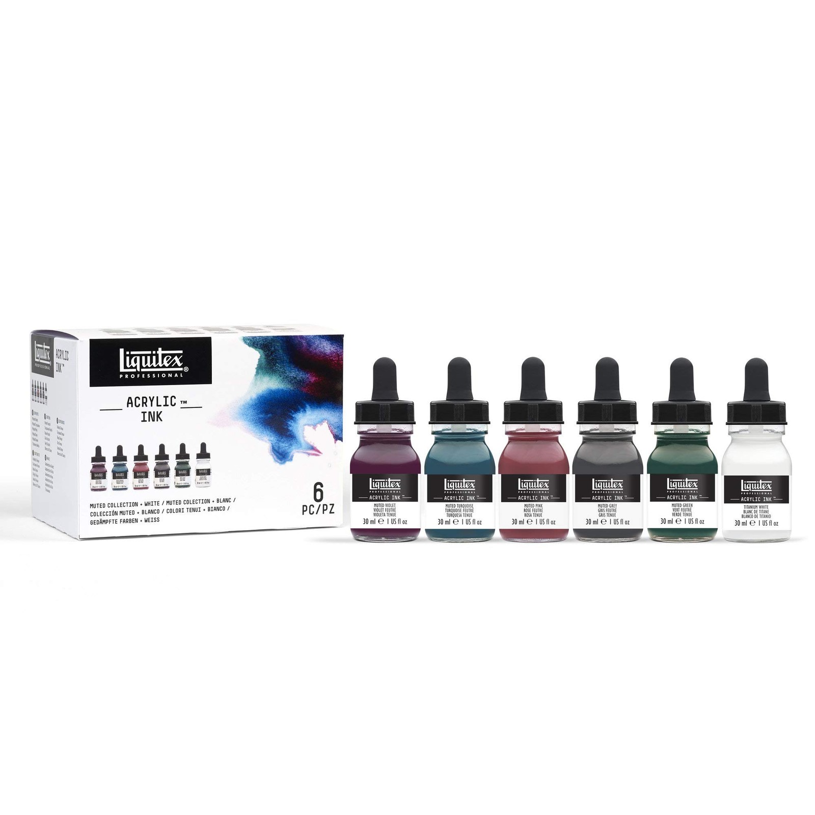 Professional Acrylic Ink, 1-oz (30ml), Muted Collection, Set of 6