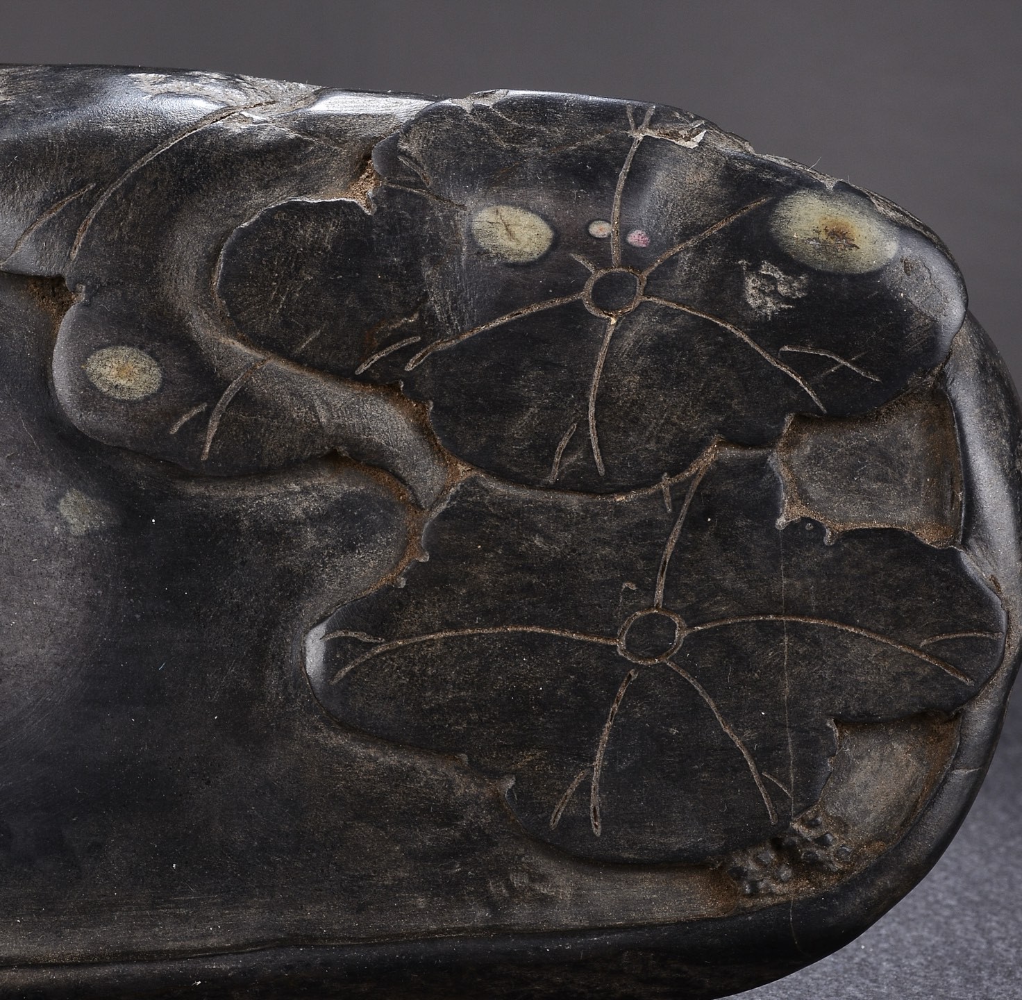 9.5″ Old Chinese Plum Blossom Pit Stone Natural Stone Eyes “Lotus Pond” Inkstone