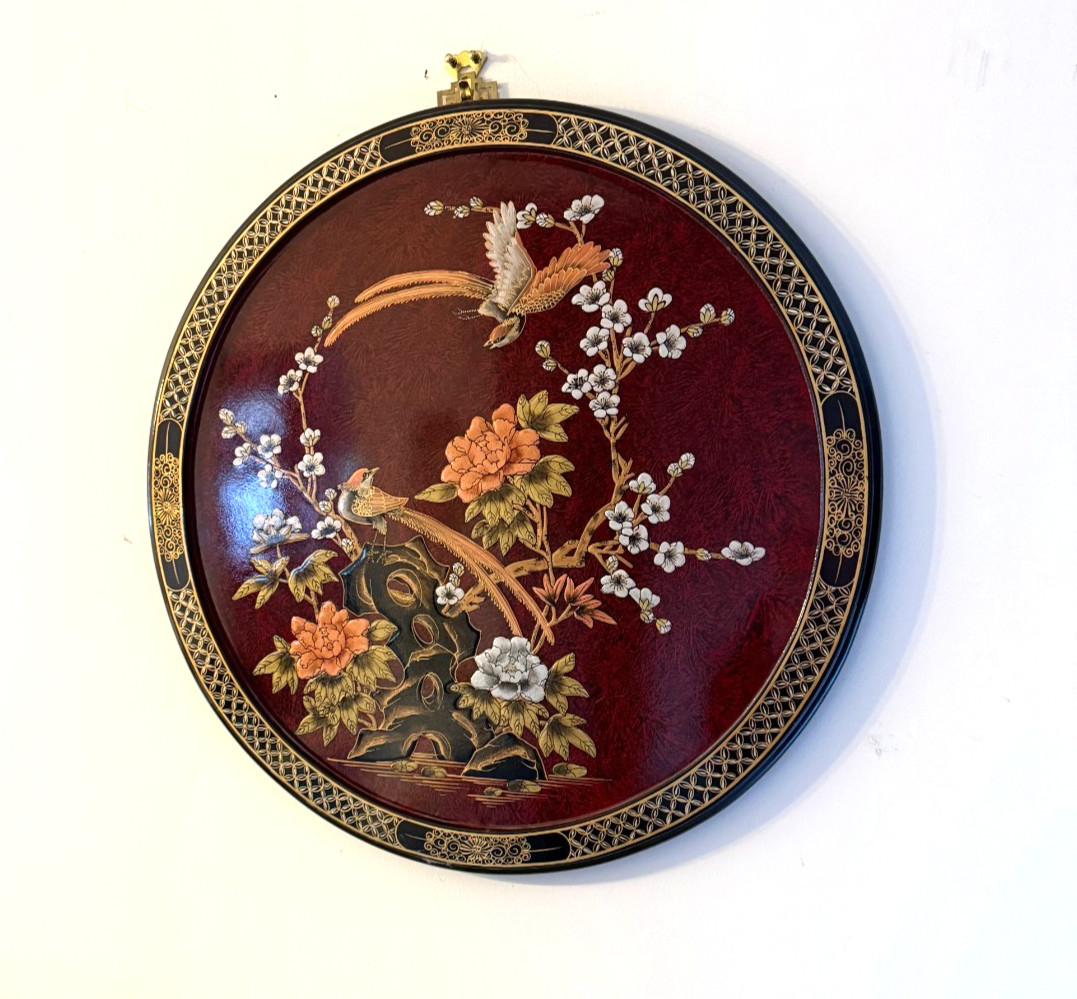 Elegant Vintage/Antique Chinese Inlaid Mother of Pearl Lacquer Wood wall plaque