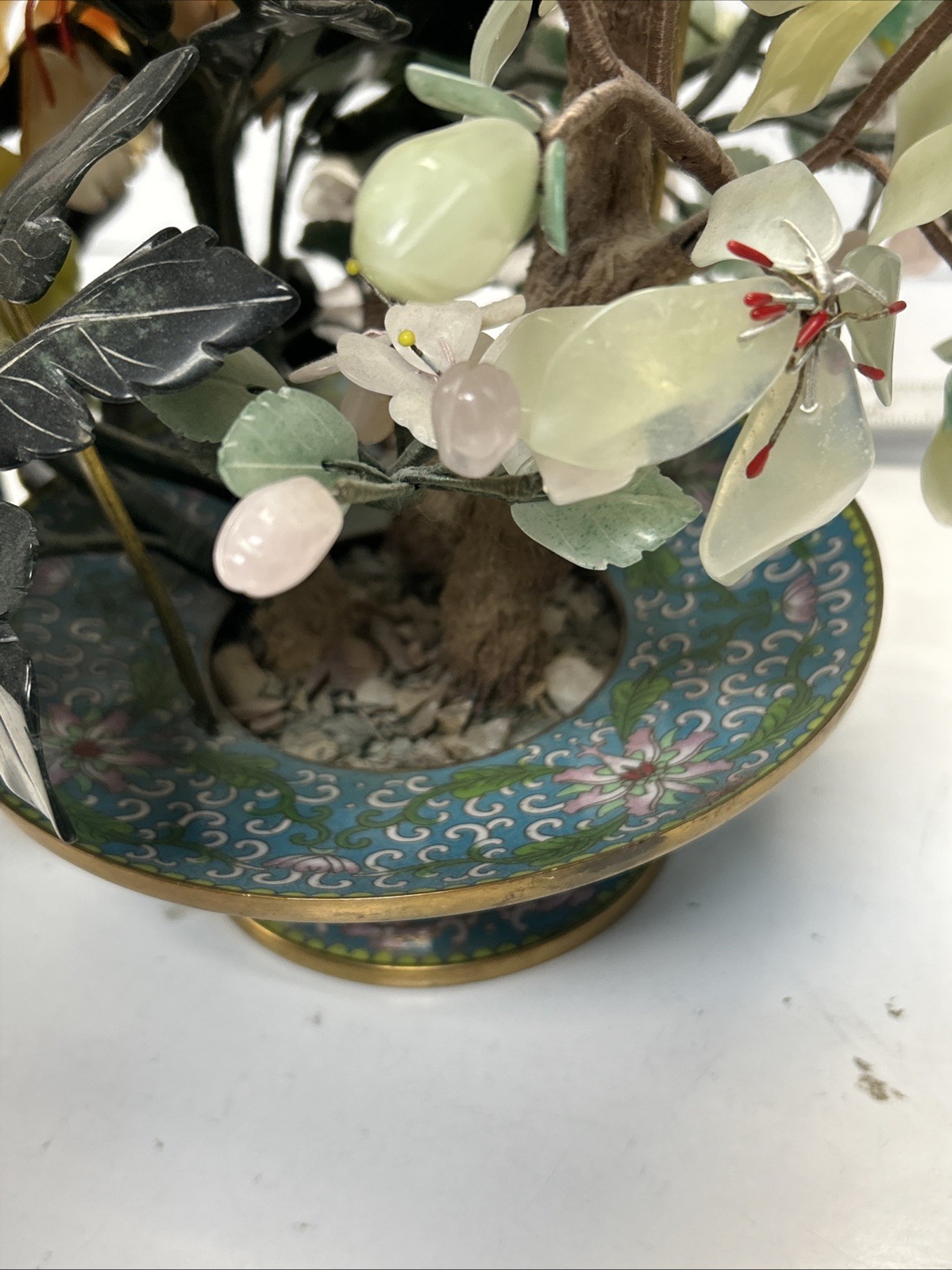 MID CENTURY CARVED JADE AGATE BONSAI FLOWER TREE Very Beautiful