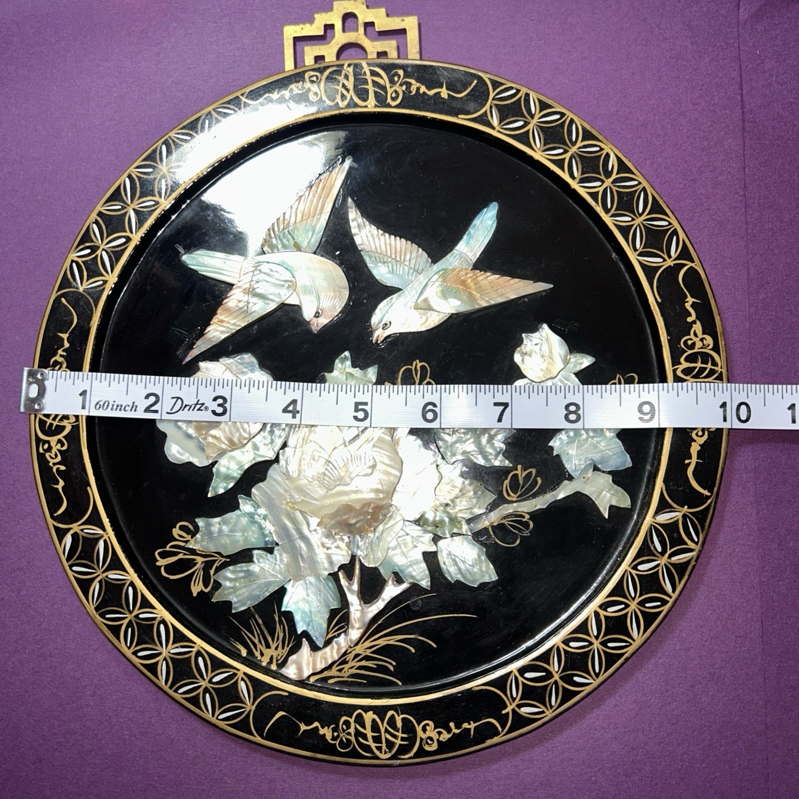 Vintage Chinese Lacquered Decorative On Wood Mother Of Pearl 10” Set Of 4 Used