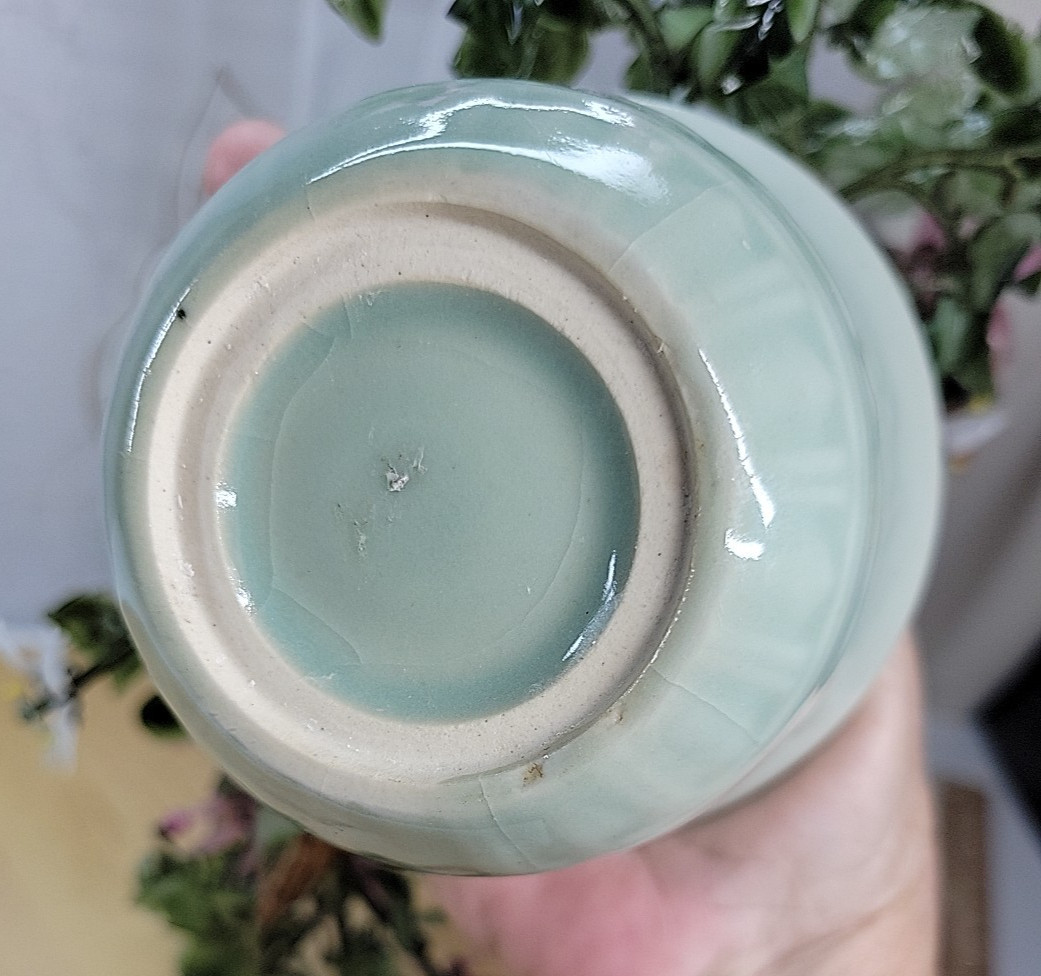 VTG Chinese Flowering Plastic Glass Jade Bonsai Tree Celadon Porcelain Cachepot