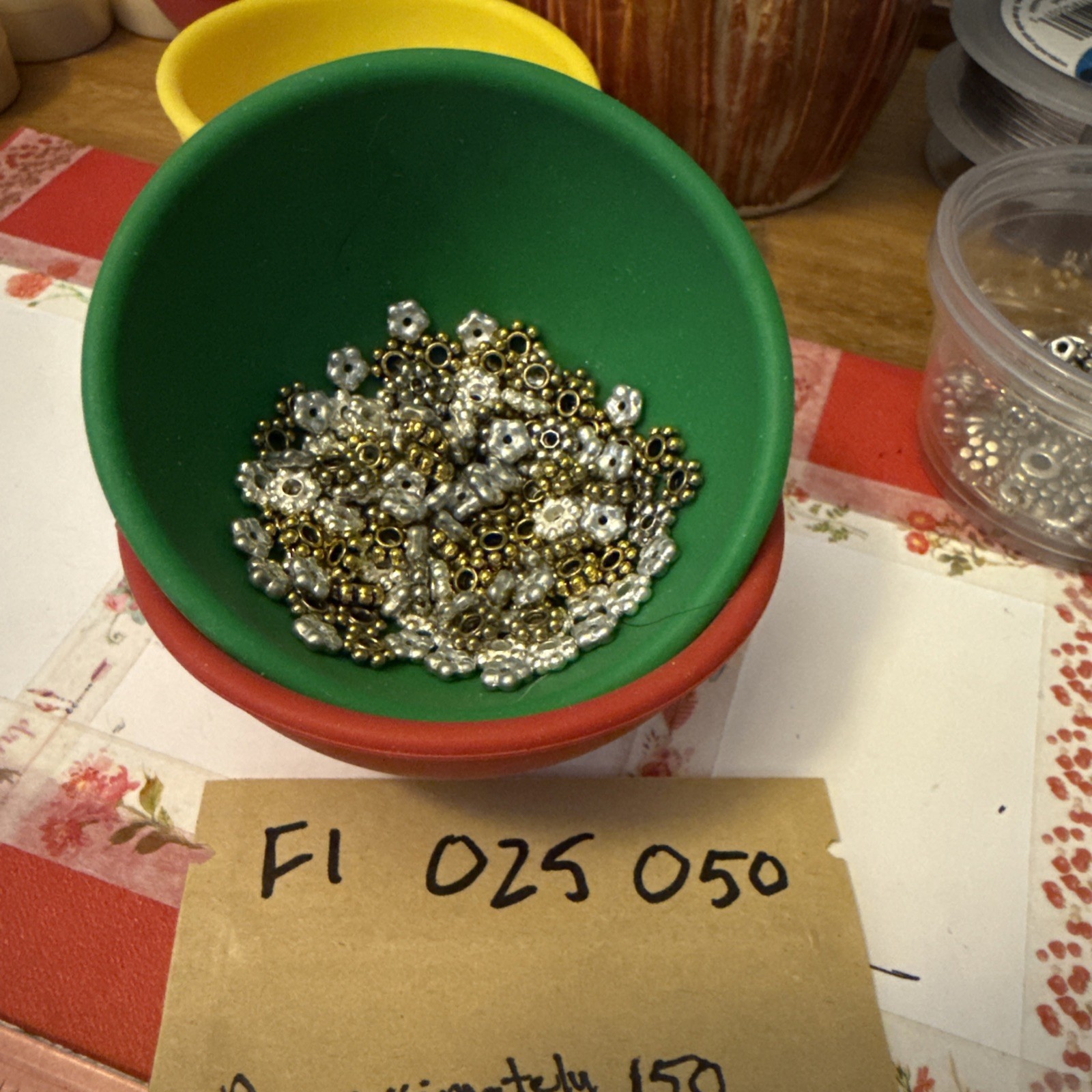 Daisy Spacer Mix: Approx 150 Pewter & Brass Daisy Spacers 4-6mm, Free Shipping