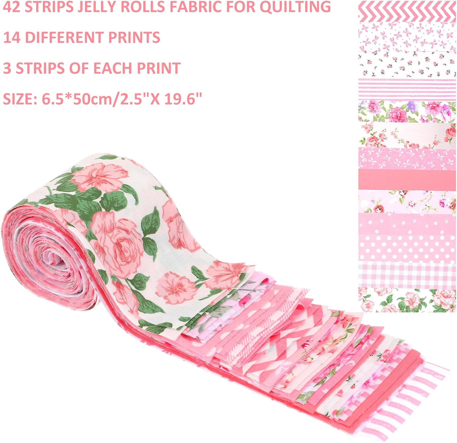 42Pcs Jelly Roll Fabric Strips Soft Cotton Quilting Fabric 2.5 X 20 Inch Pre-Cut