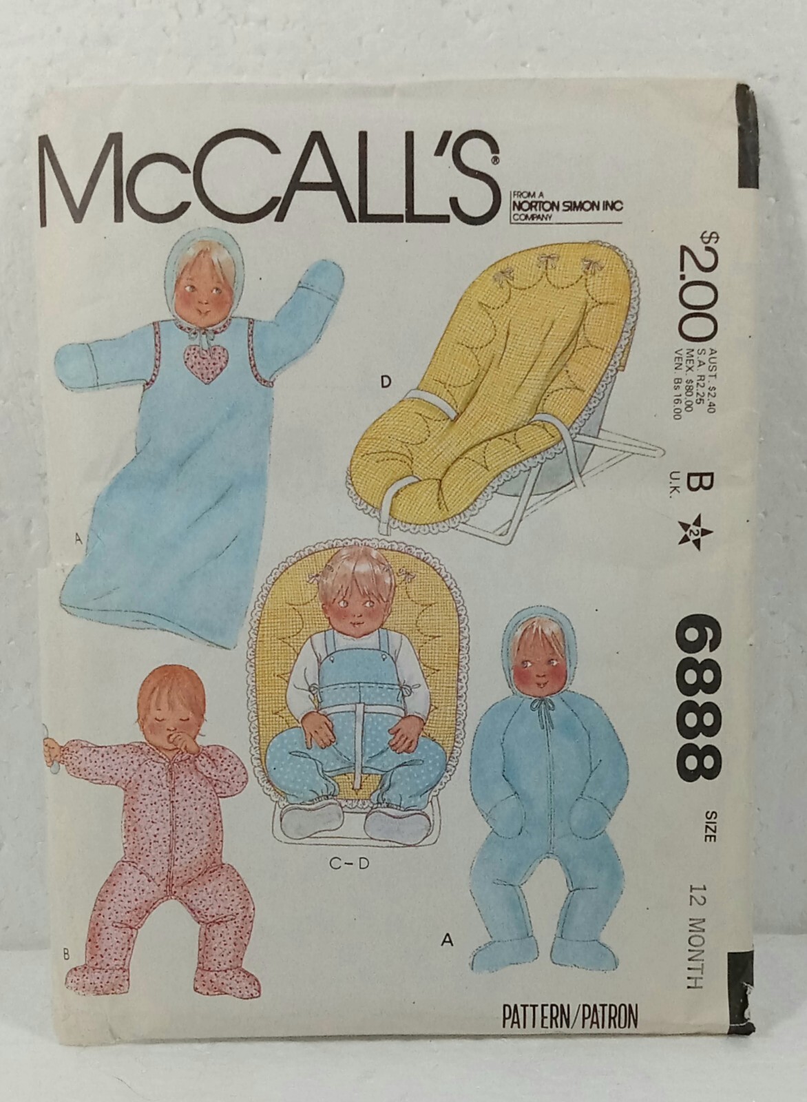 McCall’s Pattern Baby’s Bunting Jumpsuit Overalls & Cover 12 months 6888 UC