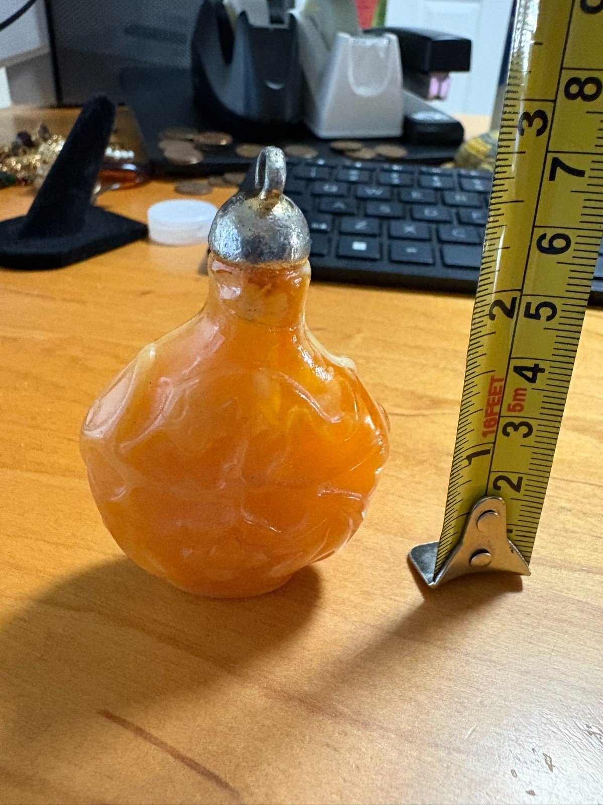 Vintage Carved Agate Snuff Bottle Pendant
