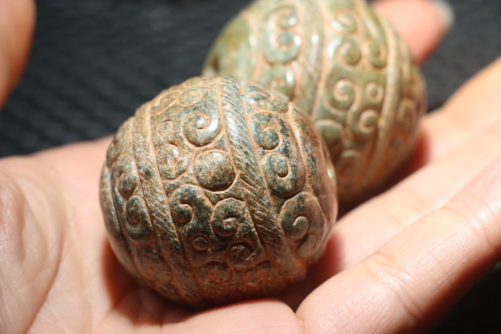 A Pair Exquisite Chinese Hetian Old JADE Linking Fortune Large Ball Sphere 40MMs