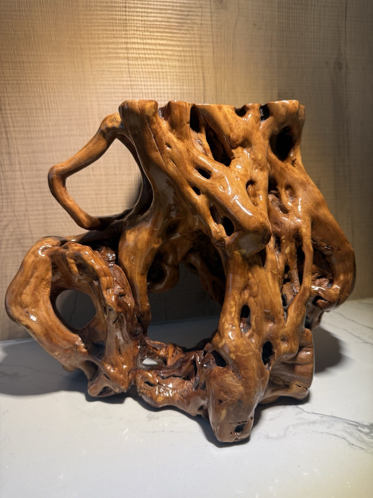 Vintage Chinese Carved Tree Root Stand Bonsai Gongshi Scholar Stone Base 9×8″