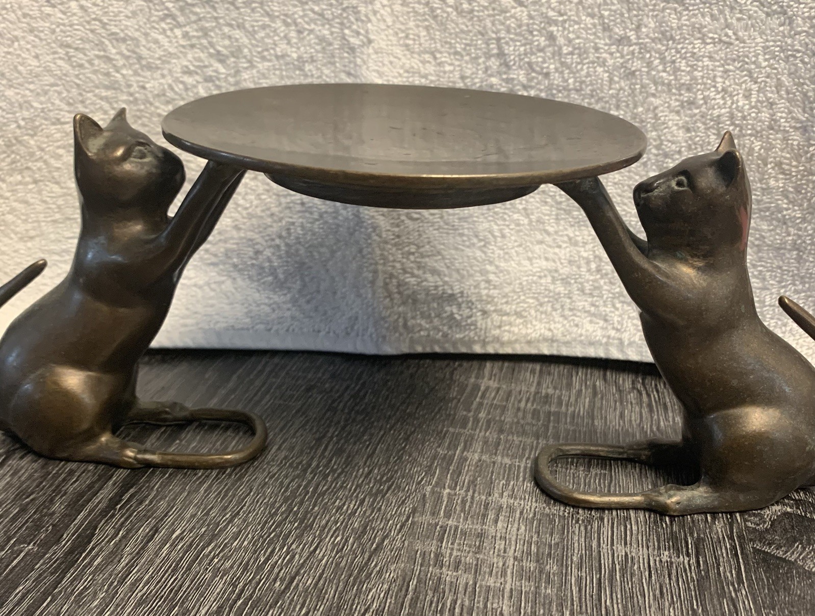 Chinese Folk Copper Bronze Lucky Cat Statue Candle Holder Candlestick pricket