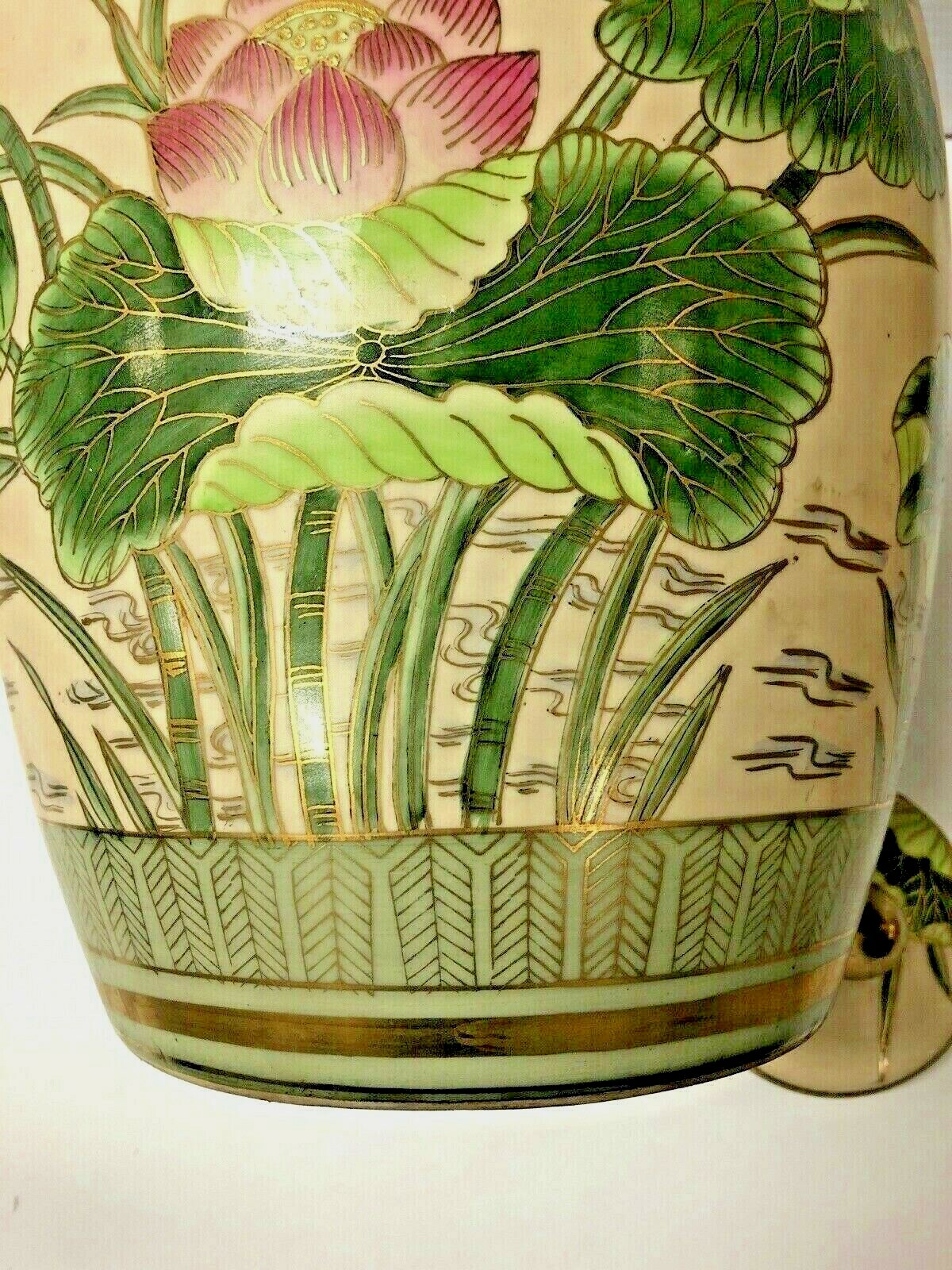 Chinese Hand Painted Porcelain Covered Jar Height 14 1/2”