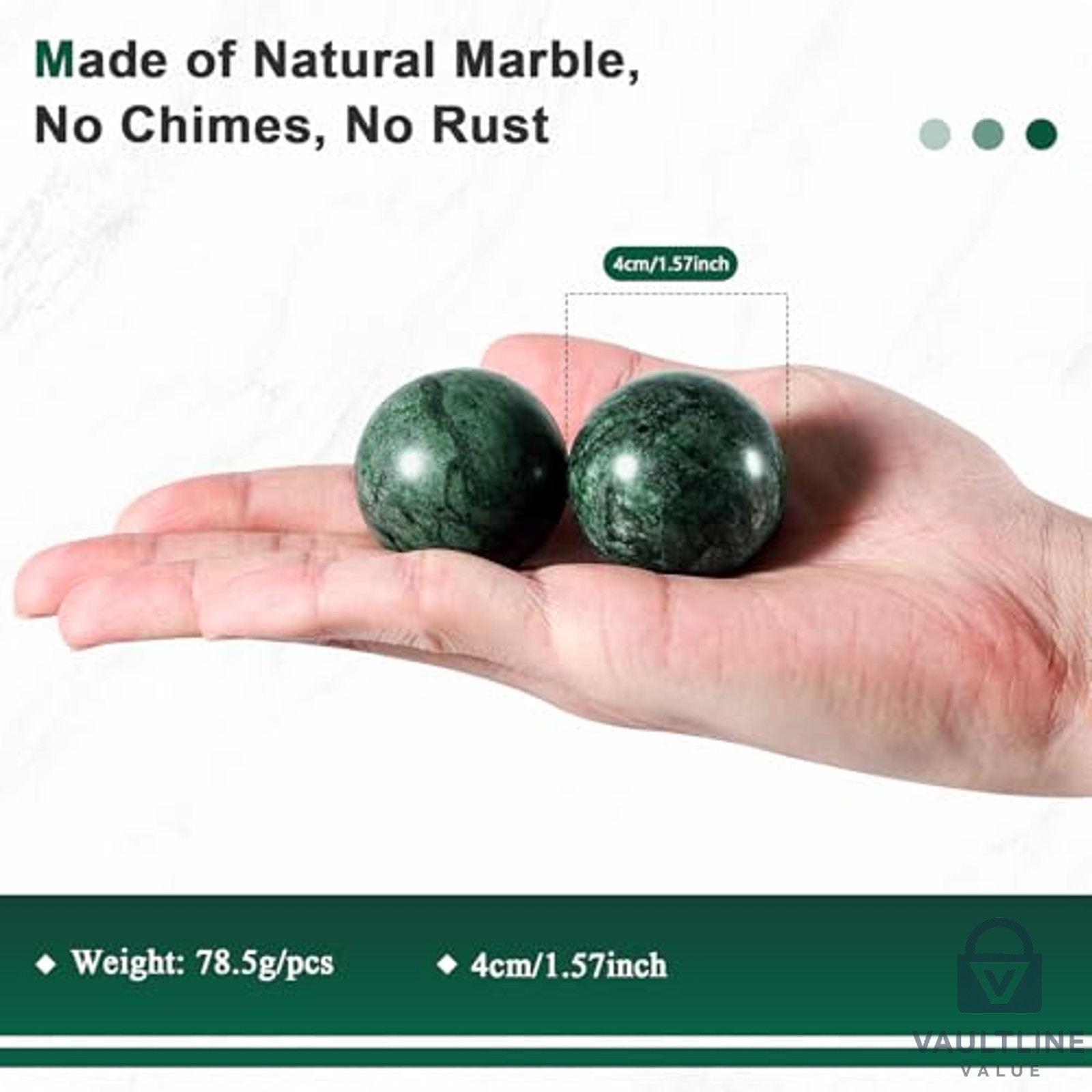 2 Pack Learay Green Marble Baoding Balls for Hand Exercise and Stress Relief