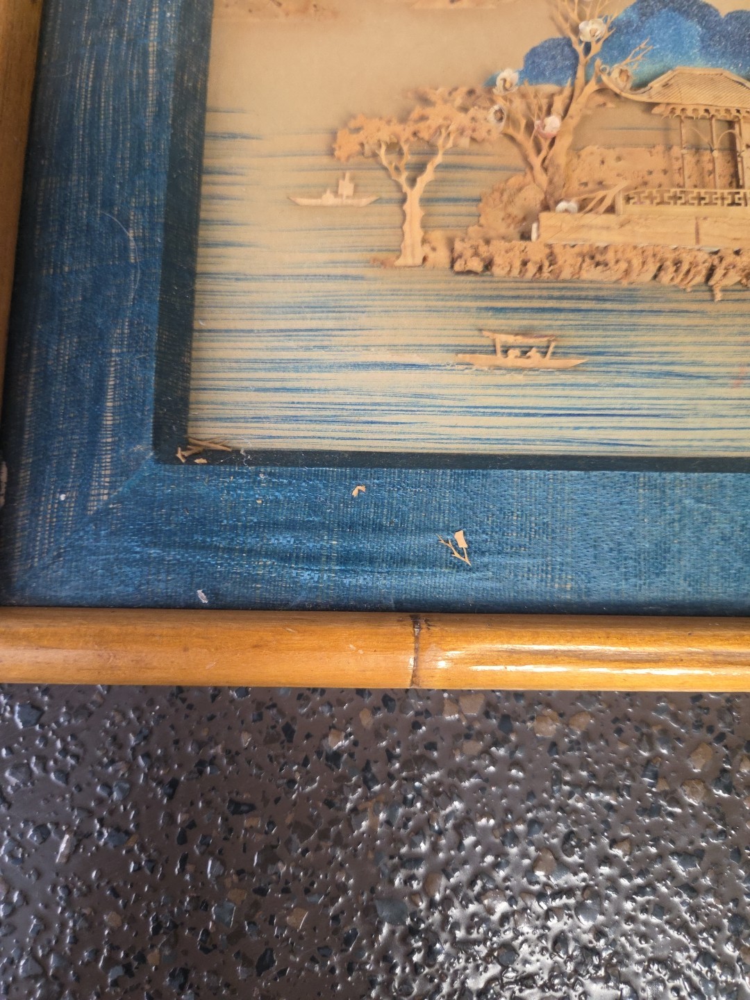 Set of 2 Vintage Asian Cork Art Diorama 3D Shadow Box Wall Art-see Photos