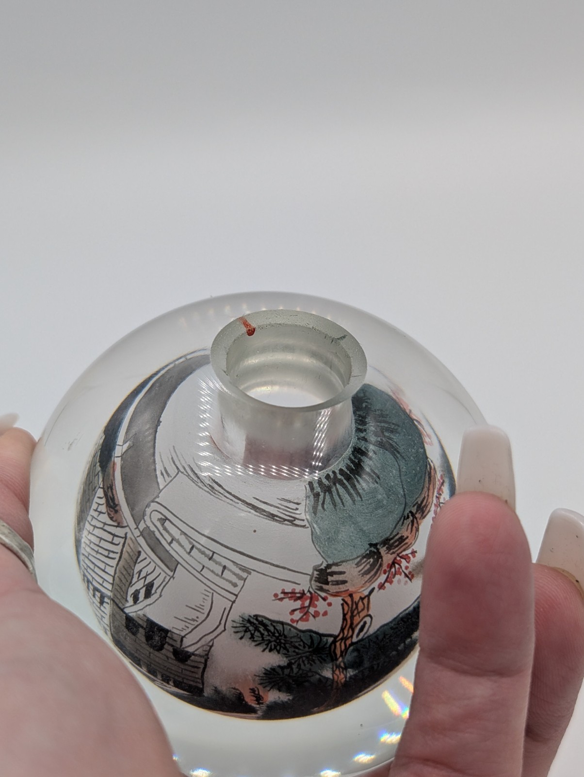 RARE Vintage Chinese Reverse Painted Glass Sphere Paperweight 3.5″ Unique Art