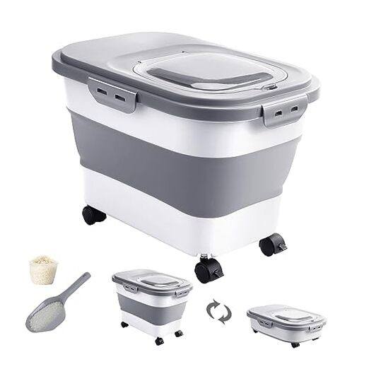 20-30 Lbs Rice Storage Container,Collapsible Food Storage Grey/20-30LBS