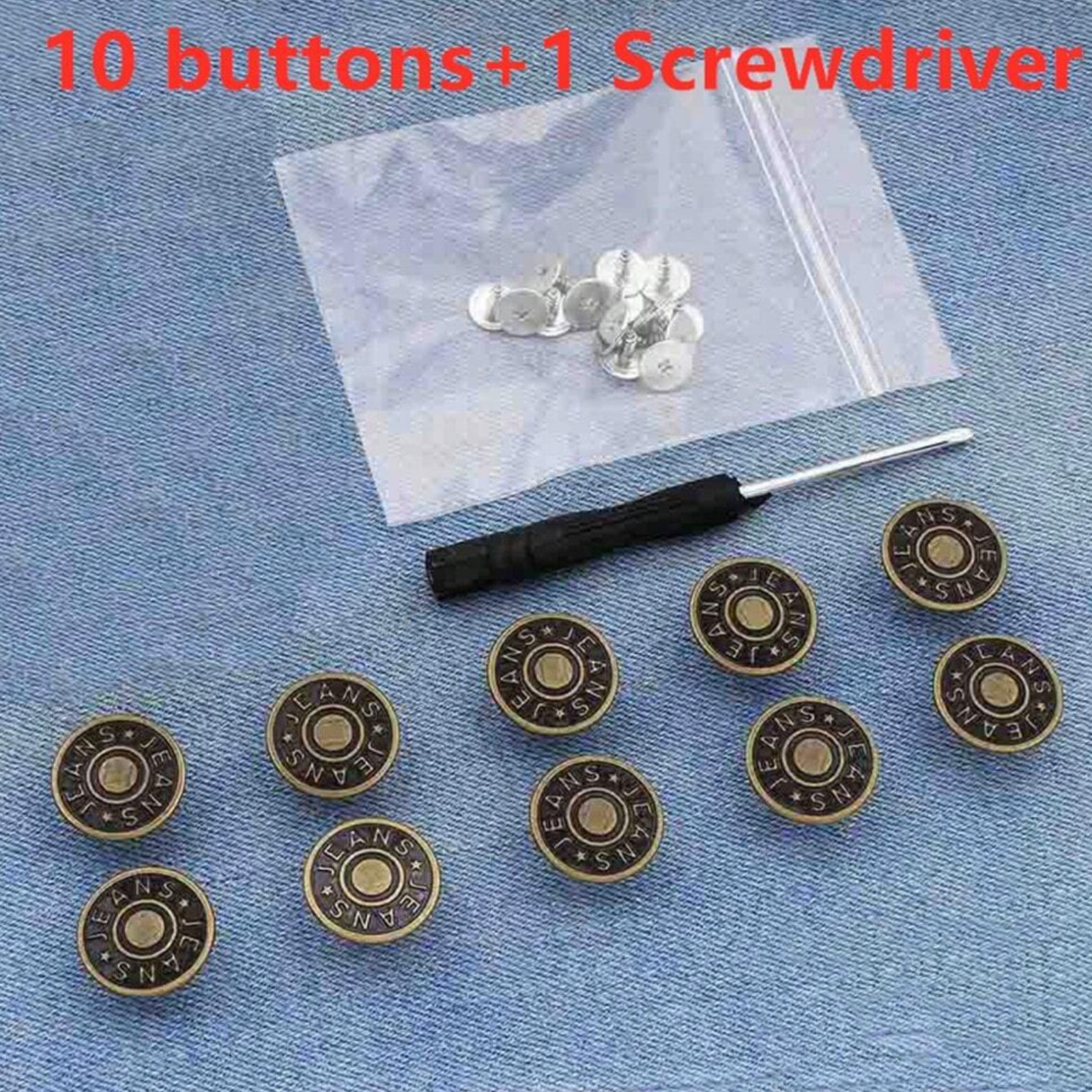 Jeans Button Replacement 10Pcs No Sew Instant Buttons For Pants With Tool 17mm