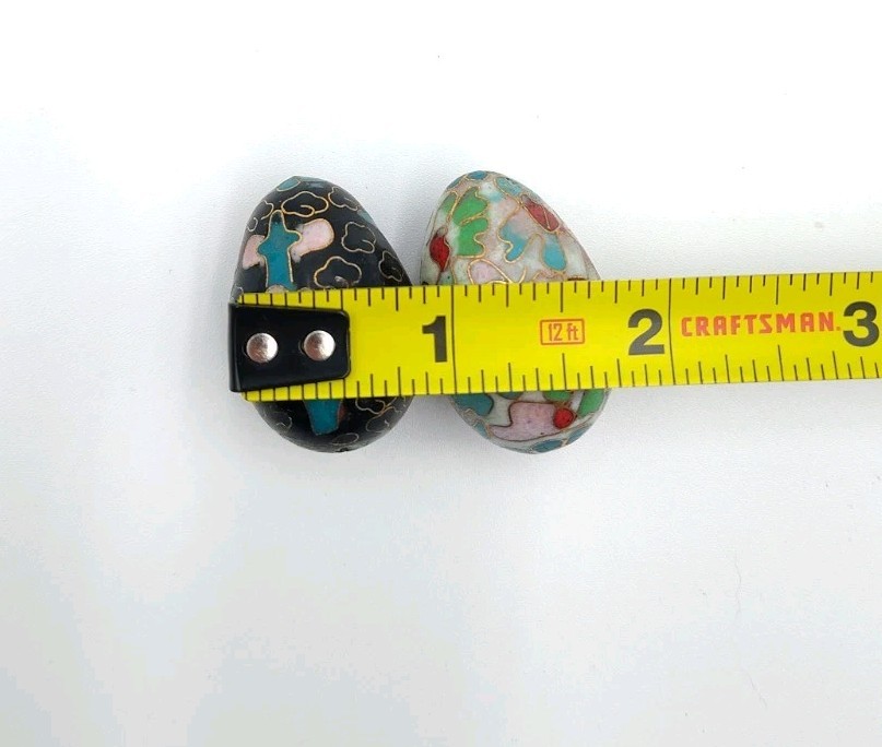 2 Vintage Miniature Chinese Cloisonne Enamel Eggs 1.1/4″ Floral Asian Home Decor
