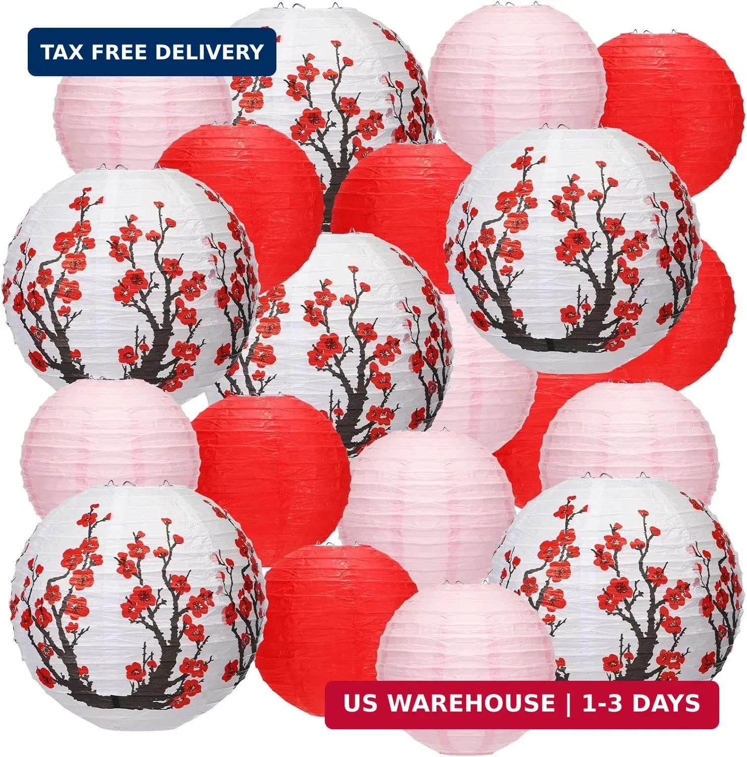 Mudder 20 Pieces Chinese Japanese Paper Lanterns Includes Cherry Flowers Paper L