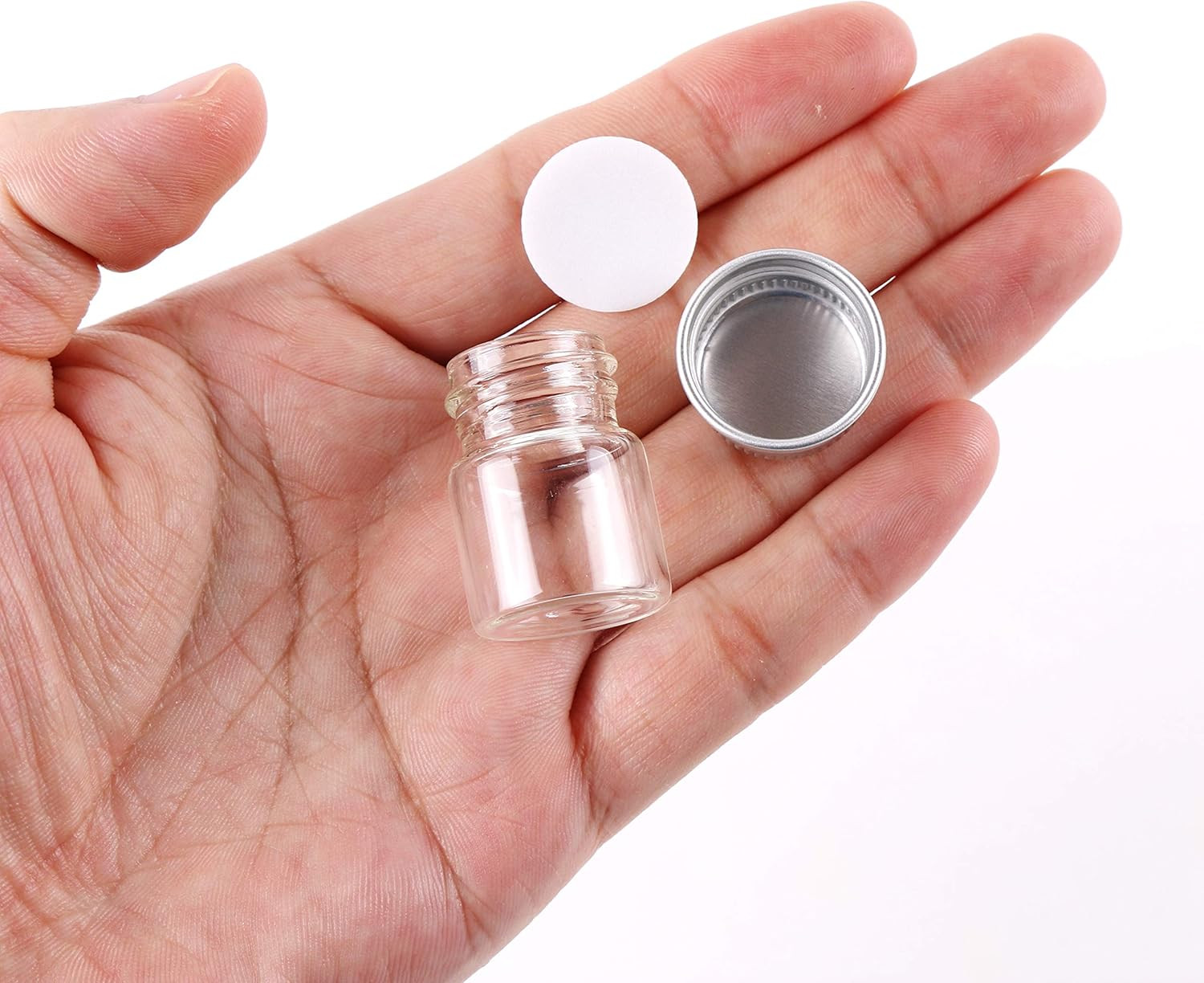 Maxmau Mini Glass Bottles with Screw Caps 5Ml 24 Sets Aluminum Top Metal Lids 5