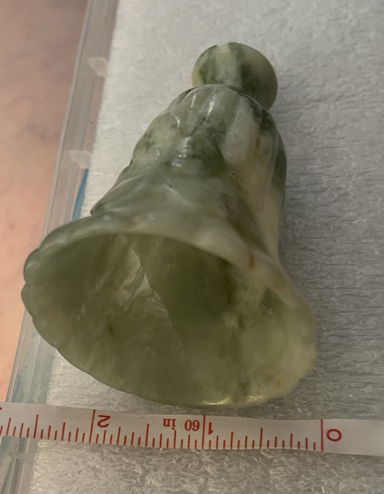 Estate Vintage Chinese Carved Jade Nephrite BELL Flower Design Scalloped Rim